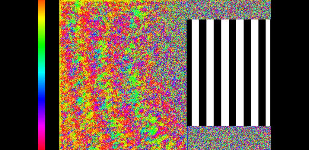 Left: Rainbow pattern over ganglion cell array. Right: Black and white bar stimulus